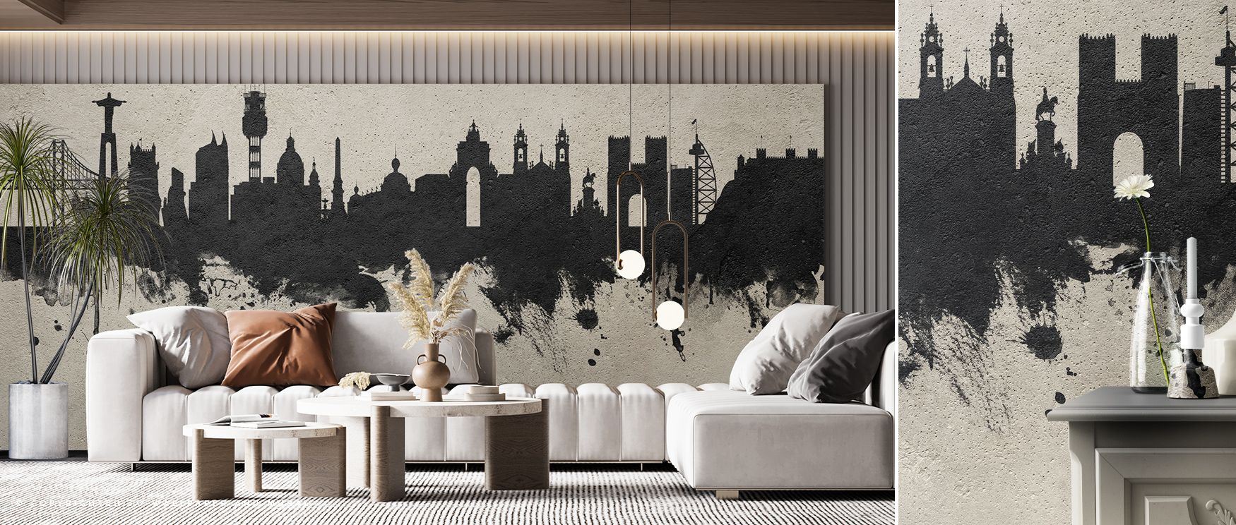 With engraved depth, the Lisbon Portugal Skyline Concrete Wallpaper emphasizes heritage artistry, enriching restful bedrooms or stylish offices with rustic atmosphere, cultural resonance, and decorative balance that sustain timeless sophistication across 