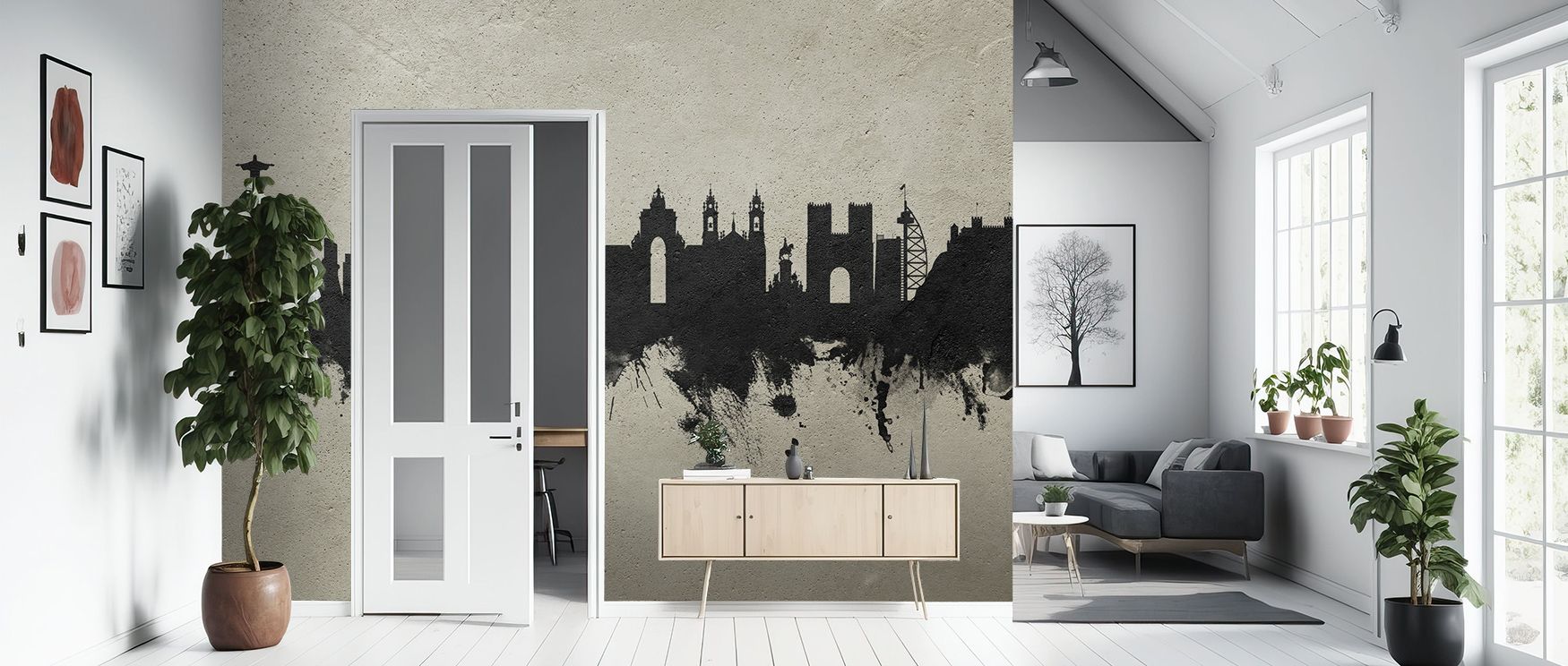 The Lisbon Portugal Skyline Concrete Wallpaper merges rustic tones and cultural depth, enriching restful bedrooms or lively living rooms with atmosphere, architectural resonance, and decorative refinement that glow with timeless artistry. 