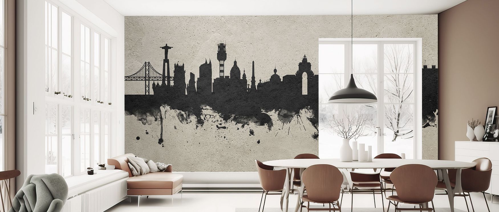 Heritage artistry emerges in the Lisbon Portugal Skyline Concrete Wallpaper, where rustic tones frame silhouettes with balance, enriching restful bedrooms or inviting living rooms with atmosphere, cultural refinement, and decorative sophistication that gl
