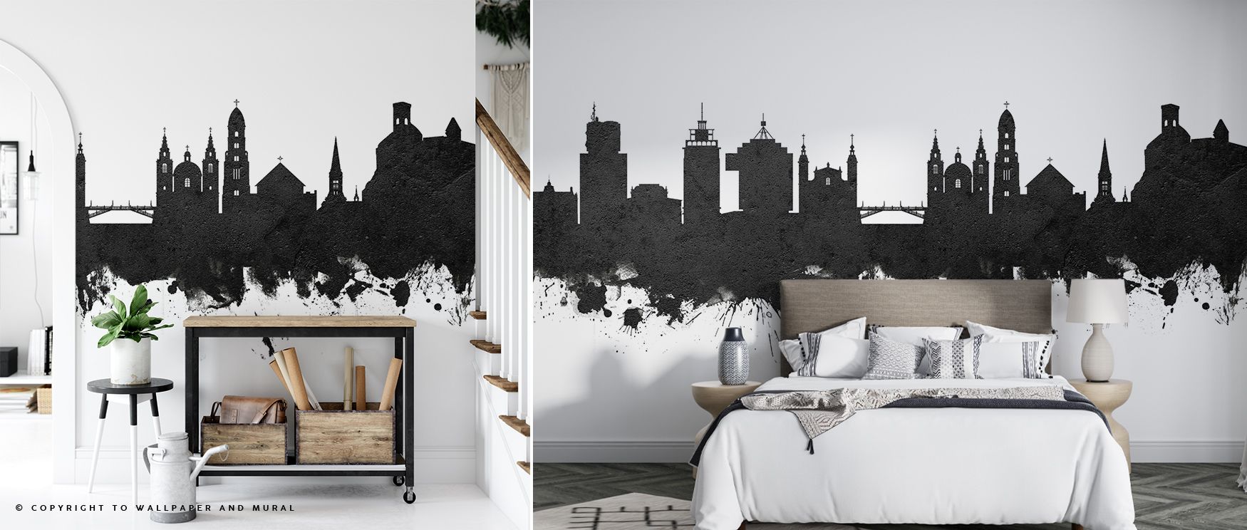 The Ljubljana Slovenia Skyline Black & White Wallpaper emphasizes architectural artistry, layering monochrome tones across surfaces, enriching restful bedrooms or creative offices with cultural resonance, decorative sophistication, and timeless balance th