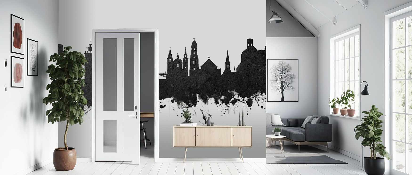 The Ljubljana Slovenia Skyline Black & White Wallpaper transforms walls into cultural showcases, where monochrome contrasts emphasize architectural resonance, enriching restful bedrooms or inviting living rooms with atmosphere, decorative refinement, and 