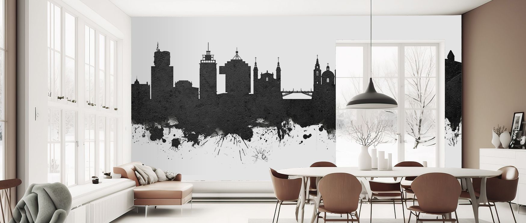 Across its design, the Ljubljana Slovenia Skyline Black & White Wallpaper highlights cultural resonance, where silhouettes framed in monochrome enrich restful bedrooms or creative living rooms with atmosphere, decorative sophistication, and timeless artis
