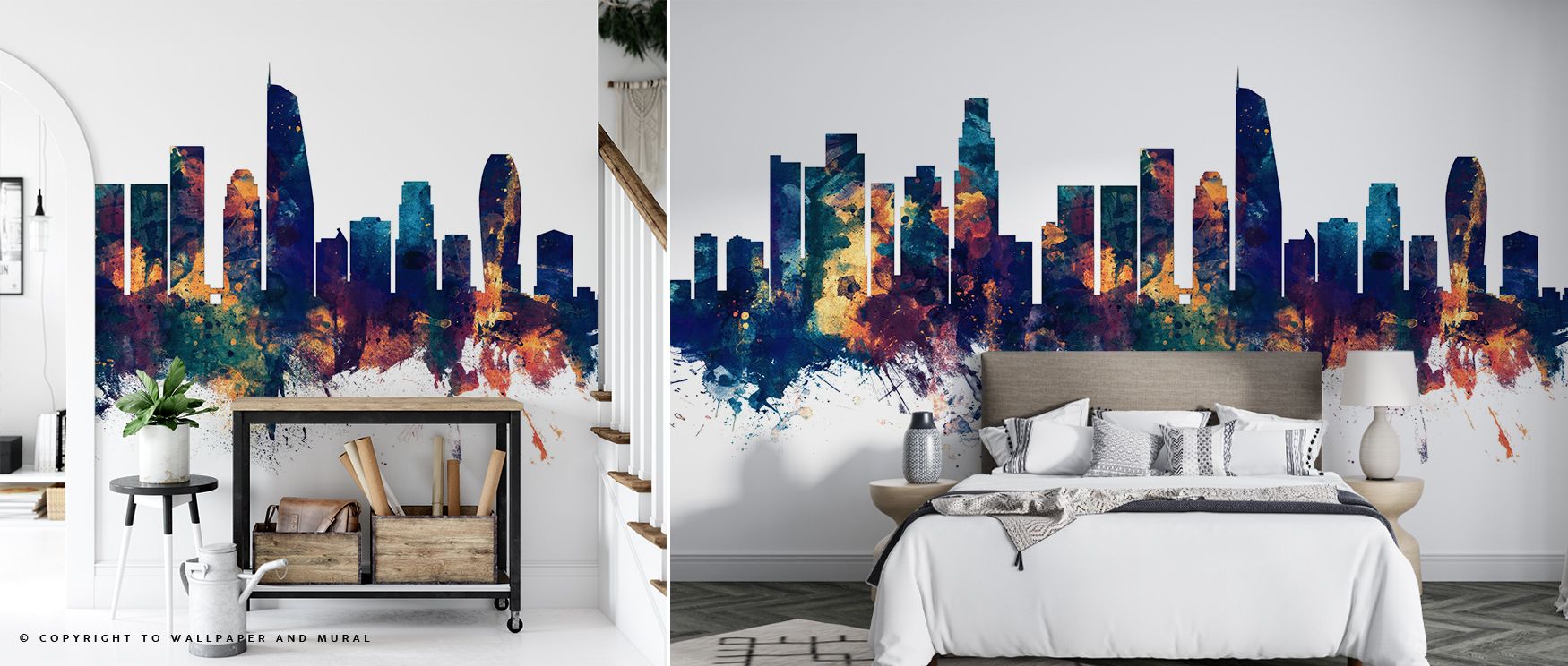 Bold energy defines the Los Angeles Skyline Blue & Bronze Wallpaper, where luminous tones frame silhouettes with elegance, enriching restful bedrooms or stylish living rooms with atmosphere, cultural resonance, and decorative refinement that radiates time