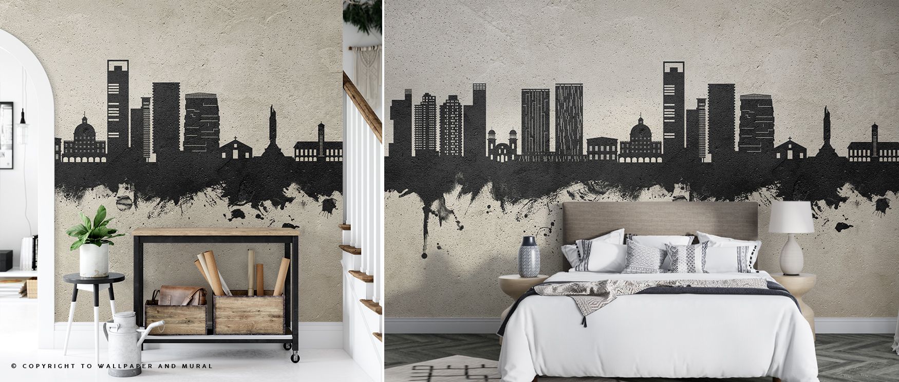 Rustic artistry shapes the Luanda Skyline Concrete Wallpaper, where textured tones highlight silhouettes, enriching restful bedrooms or creative offices with atmosphere, cultural resonance, and decorative refinement that glow with heritage sophistication 