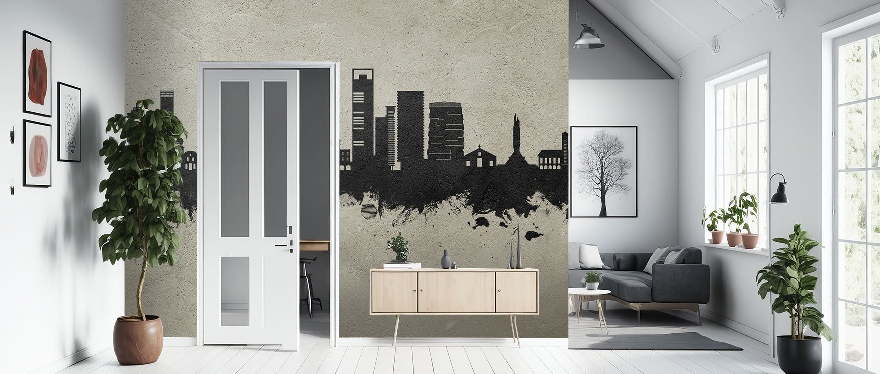 Cultural depth radiates in the Luanda Skyline Concrete Wallpaper, where silhouettes glow in muted tones, enriching restful bedrooms or lively living rooms with atmosphere, rustic charm, and decorative refinement that glow with timeless authenticity and he