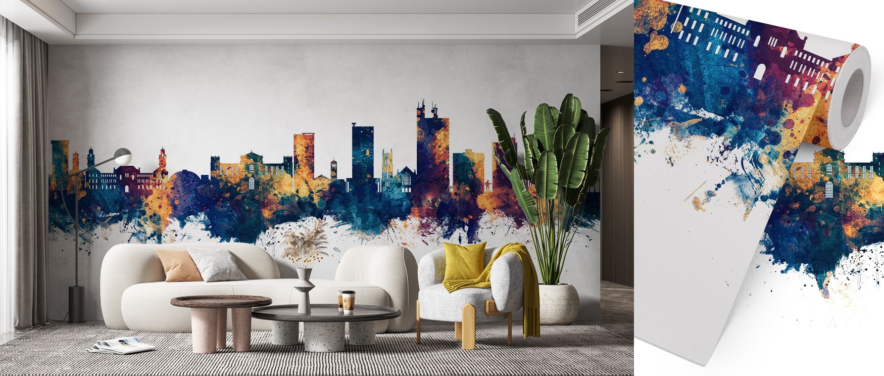 The Lubbock Texas Skyline Blue & Bronze Wallpaper conveys cultural depth, where blue and bronze contours highlight architectural silhouettes, enriching restful bedrooms or creative offices with atmosphere, decorative resonance, and timeless refinement tha