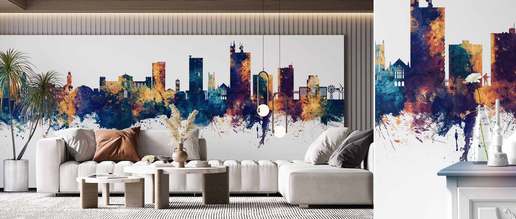 Luminous artistry shapes the Lubbock Texas Skyline Blue & Bronze Wallpaper, where bold tones radiate architectural resonance, enriching restful bedrooms or welcoming living rooms with atmosphere, cultural charm, and decorative sophistication that sustains