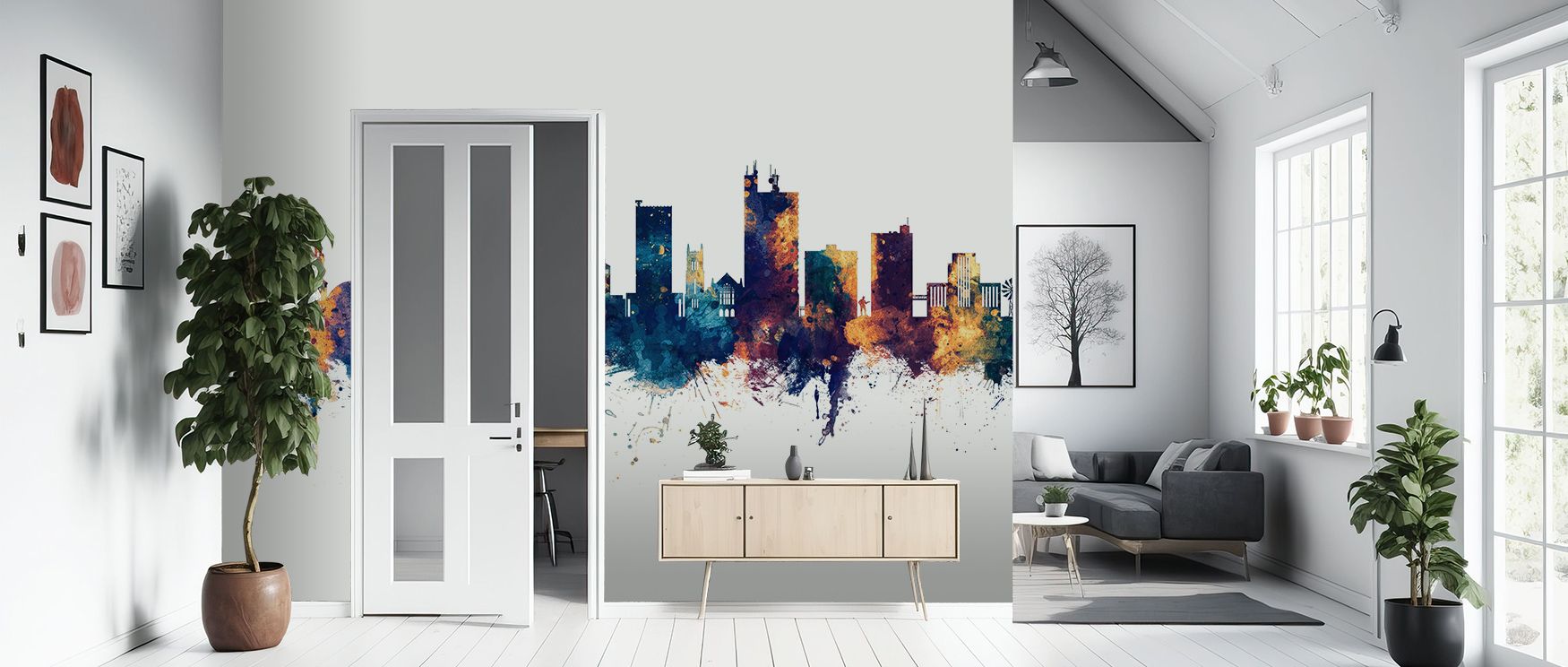 Architectural refinement emerges in the Lubbock Texas Skyline Blue & Bronze Wallpaper, where vibrant tones emphasize silhouettes, enriching restful bedrooms or lively offices with atmosphere, cultural resonance, and decorative refinement that glow with so