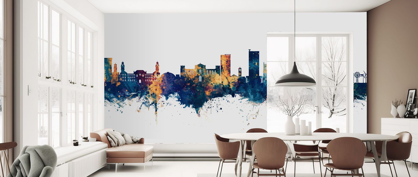 With vibrant resonance, the Lubbock Texas Skyline Blue & Bronze Wallpaper layers architectural imagery across walls, enriching restful bedrooms or welcoming offices with atmosphere, decorative sophistication, and cultural resonance that glow with refineme