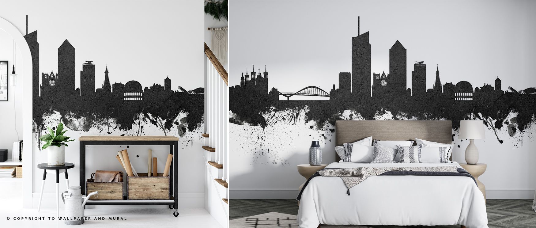 Architectural strength is conveyed in the Lyon France Skyline Black & White Wallpaper as bold contrasts emphasize iconic silhouettes, enriching restful bedrooms or stylish offices with atmosphere, decorative resonance, and cultural refinement that glow wi