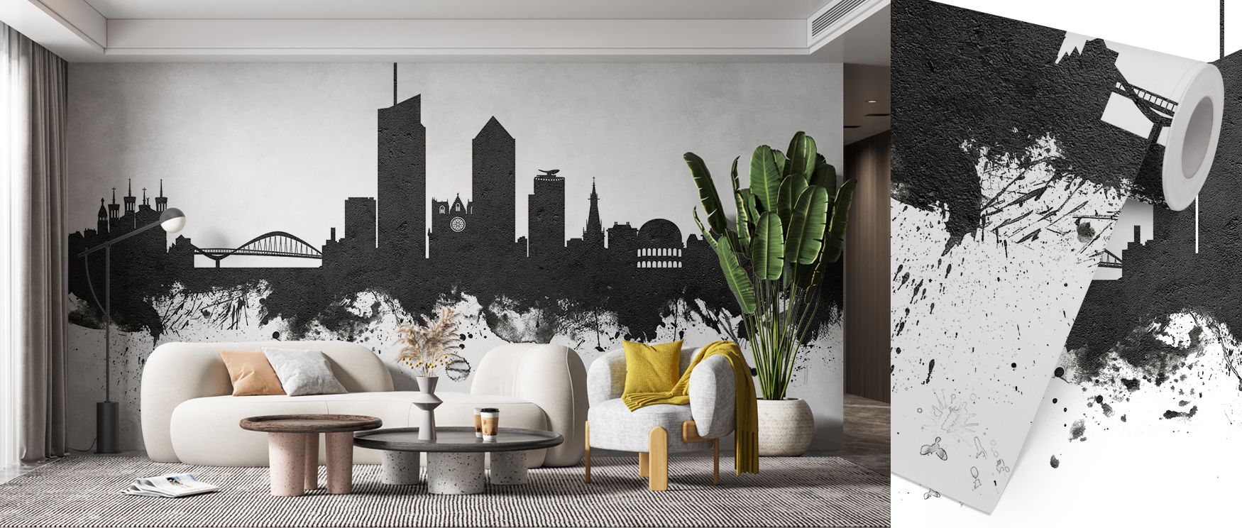 Decorative rhythm appears in the Lyon France Skyline Black & White Wallpaper as monochrome tones balance imagery with precision, enriching restful bedrooms or welcoming living rooms with atmosphere, cultural resonance, and artistic refinement that glow wi
