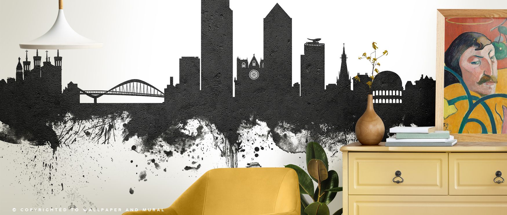 Artistic presence emerges in the Lyon France Skyline Black & White Wallpaper as city silhouettes transform interiors with depth, enriching restful bedrooms or welcoming offices with atmosphere, decorative resonance, and cultural sophistication that glow w