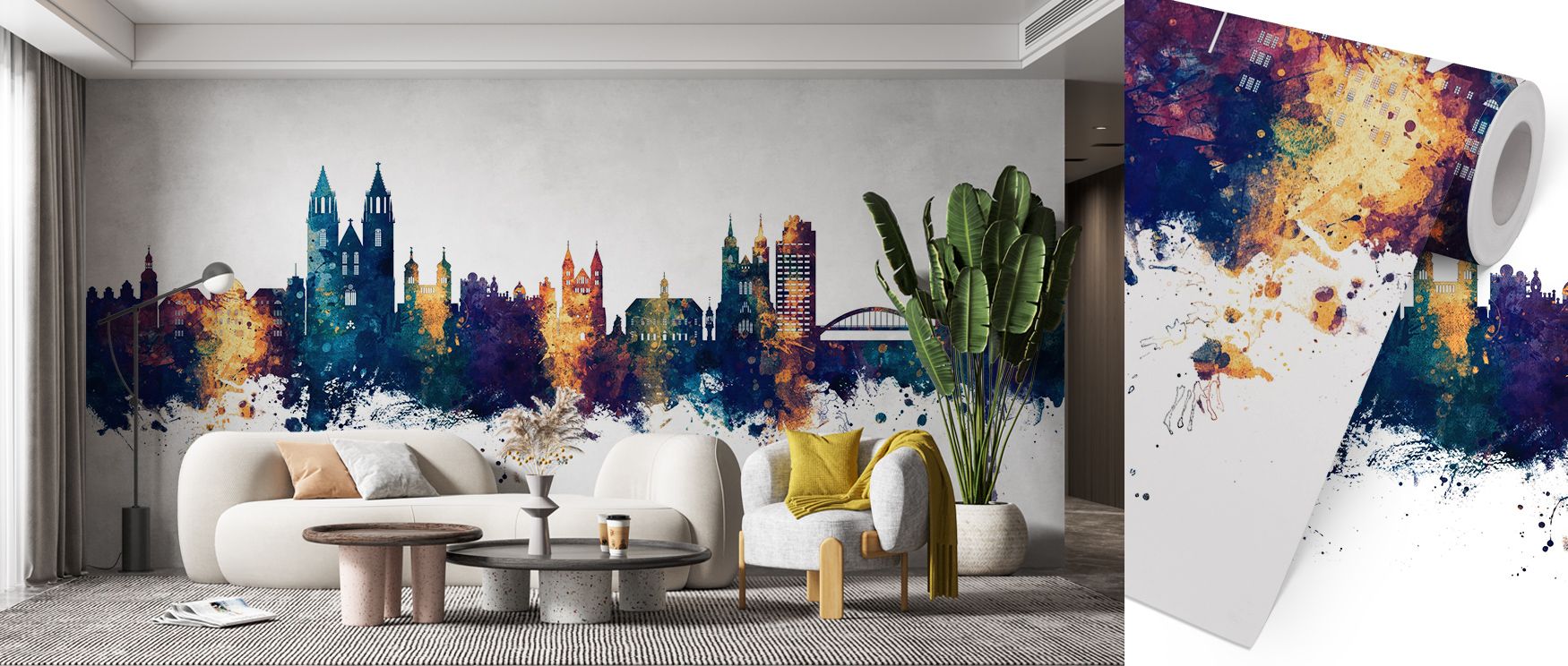 Decorative resonance emerges in the Magdeburg Germany Skyline Blue & Bronze Wallpaper as radiant tones balance silhouettes with strength, enriching restful bedrooms or inviting offices with atmosphere, cultural depth, and timeless artistry that sustain re