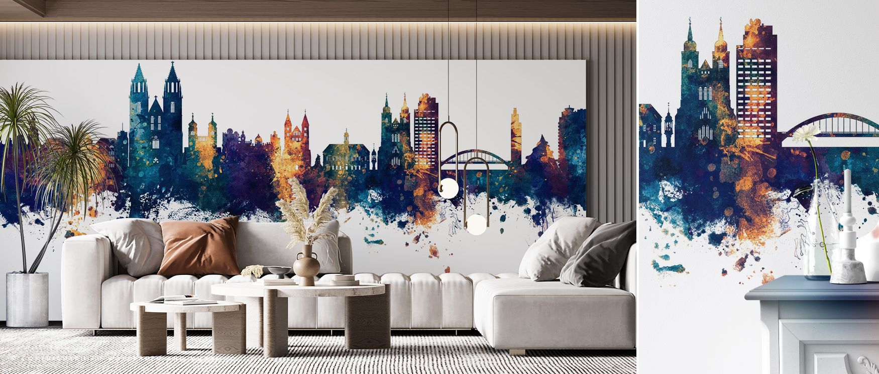 Architectural artistry defines the Magdeburg Germany Skyline Blue & Bronze Wallpaper as luminous hues create harmony, enriching restful bedrooms or stylish living rooms with atmosphere, decorative resonance, and cultural sophistication that glow with time