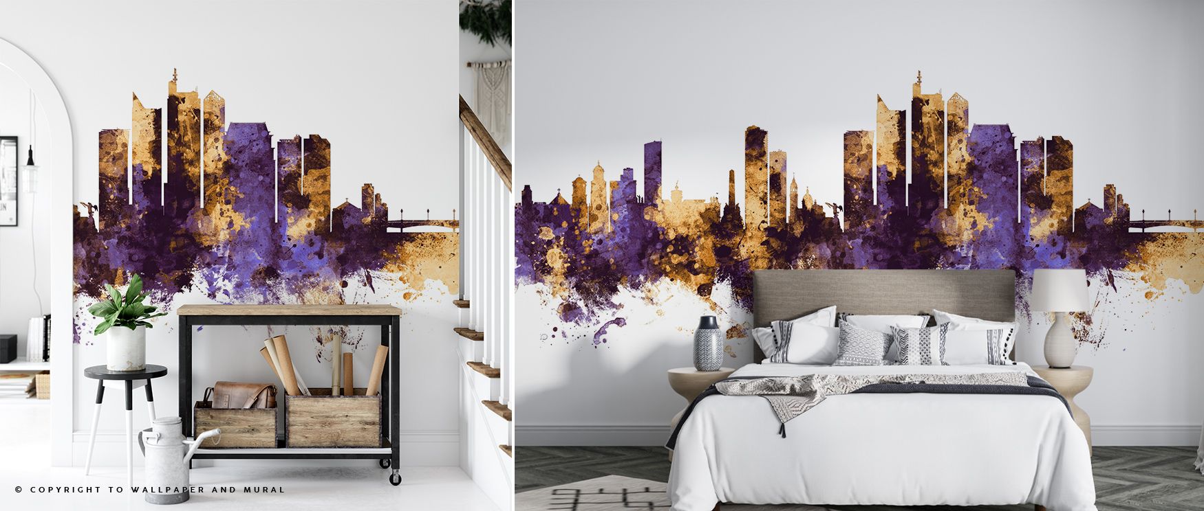 Distinct vibrancy flows across the Manila Philippines Skyline Purple & Gold Wallpaper as purple and gold radiance enrich silhouettes, enriching restful bedrooms or stylish offices with atmosphere, decorative resonance, and artistic charm that glow with so