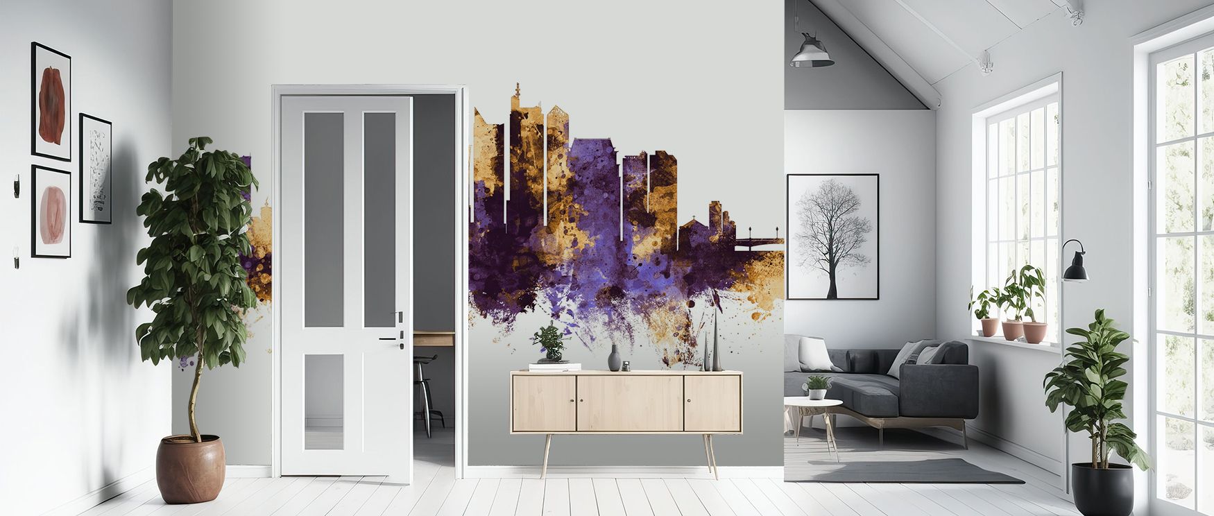 Artistic brilliance shines in the Manila Philippines Skyline Purple & Gold Wallpaper as golden and purple imagery sustain resonance, enriching restful bedrooms or inviting living rooms with atmosphere, cultural refinement, and decorative sophistication th