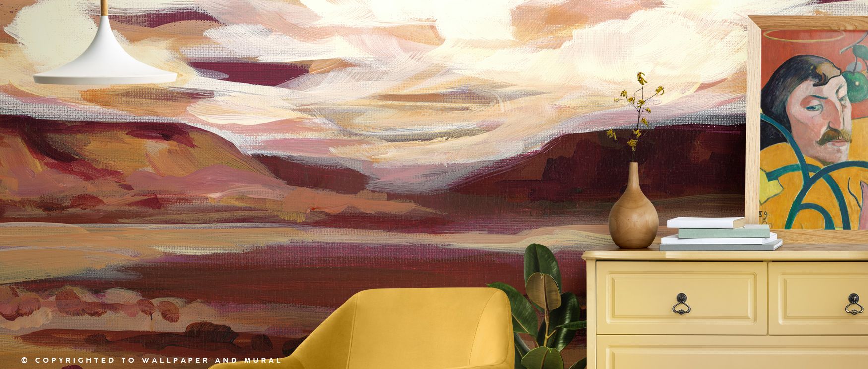 Timeless artistry is conveyed in the Mauve Mesa II Wallpaper as hues enrich contours, enriching restful bedrooms or stylish offices with atmosphere, decorative resonance, and cultural sophistication that glow with elegance. 
