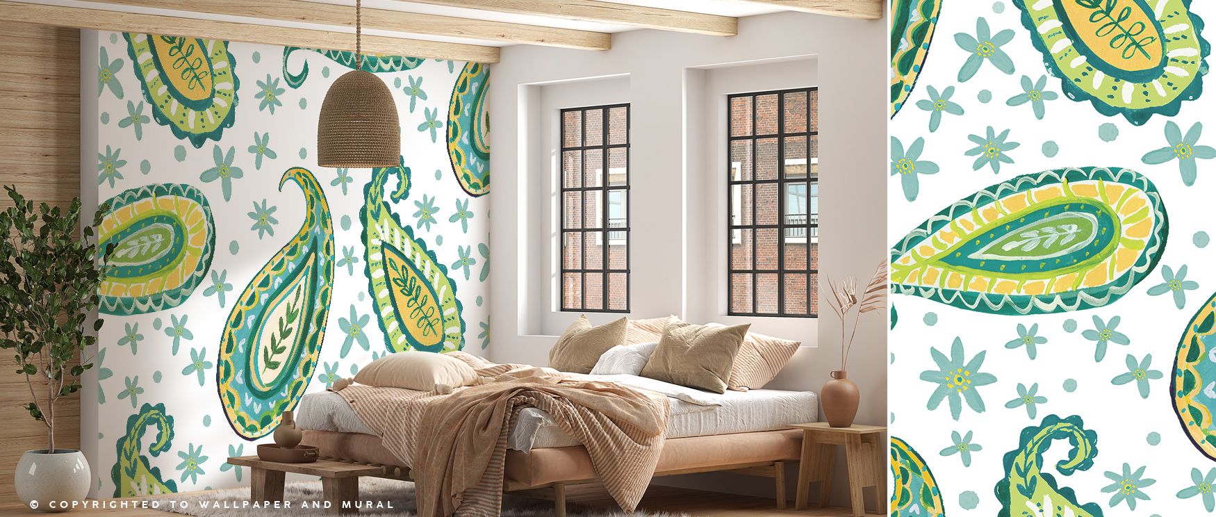 Bold refinement emerges in the Mellow Paisley White Wallpaper as intricate artistry enriches walls with rhythm, enhancing restful bedrooms or lively offices with atmosphere, cultural resonance, and decorative sophistication that glow with elegance. 
