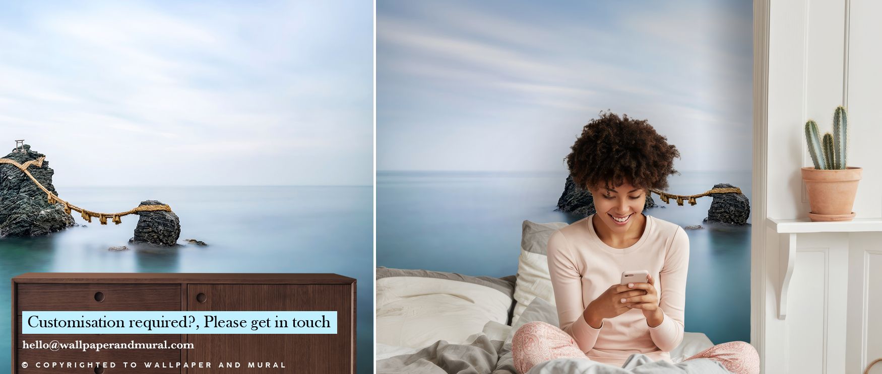 Cultural depth resonates through the Meoto Iwa Rocks Wallpaper as iconic imagery sustains presence, enriching restful bedrooms or stylish offices with atmosphere, decorative refinement, and timeless artistry that glow with balance. 