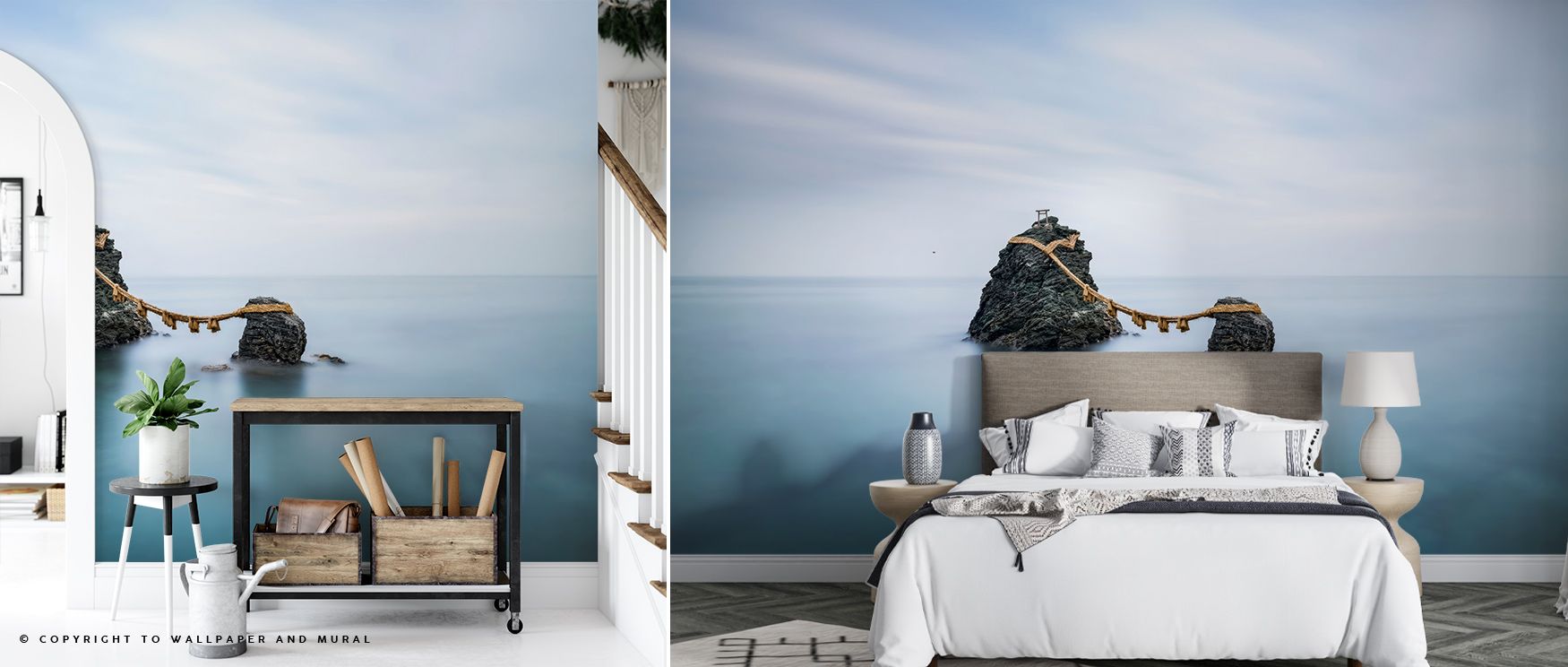 Distinct harmony emerges in the Meoto Iwa Rocks Wallpaper as natural tones sustain resonance, enriching restful bedrooms or welcoming living rooms with atmosphere, cultural artistry, and decorative refinement that glow with elegance. 