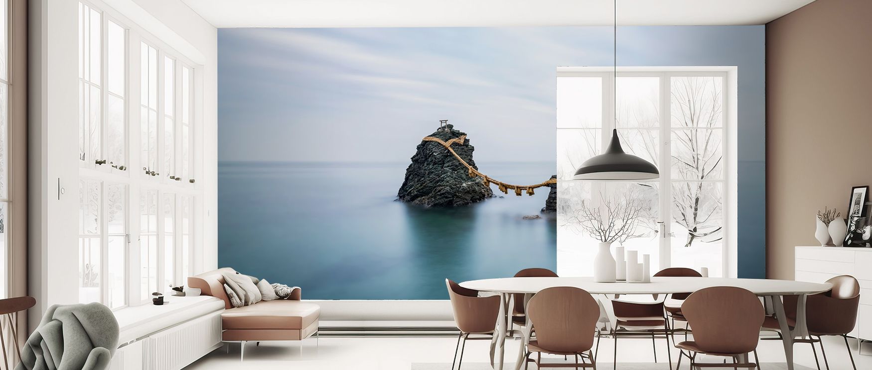 Distinct artistry radiates from the Meoto Iwa Rocks Wallpaper as natural contours sustain resonance, enriching restful bedrooms or inviting living rooms with atmosphere, decorative resonance, and cultural refinement that sustain sophistication.