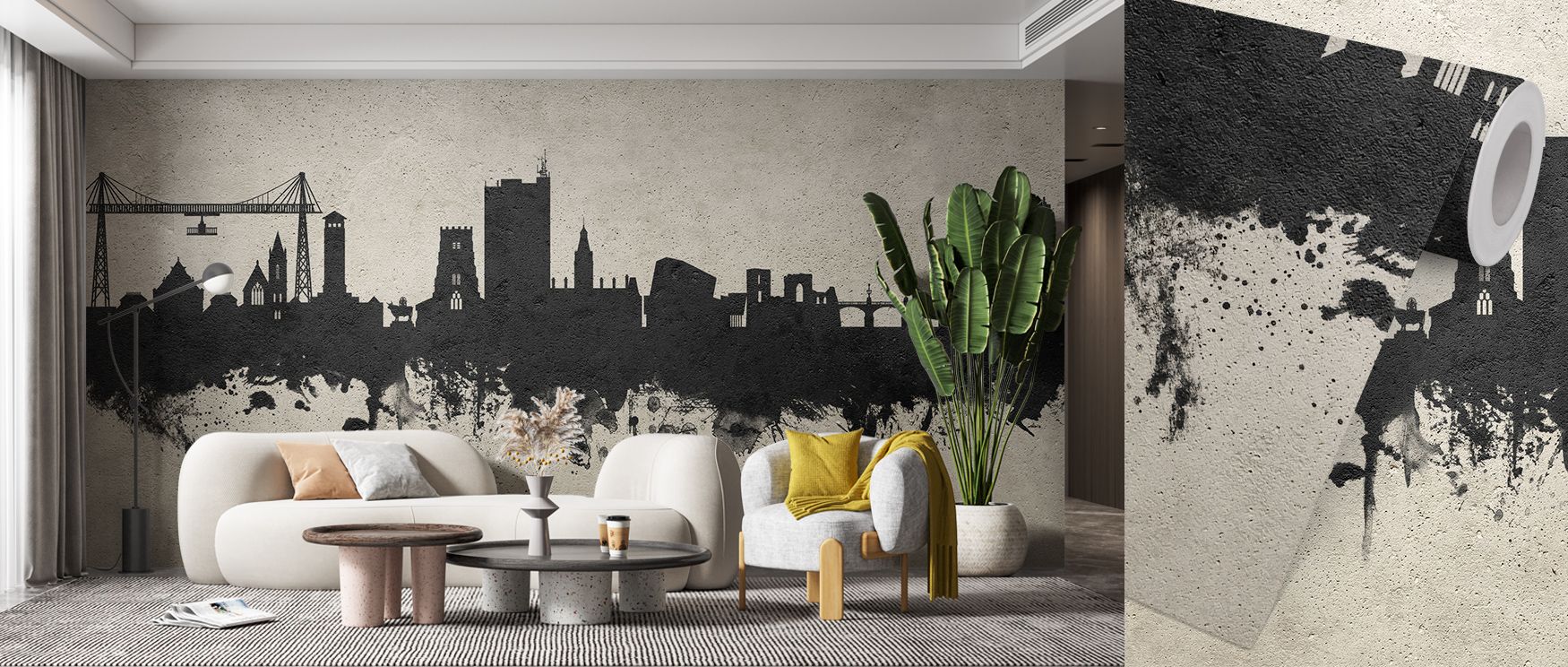 Cultural refinement radiates from the Newport Wales Skyline Concrete Wallpaper as silhouettes sustain depth, enriching restful bedrooms or welcoming living rooms with atmosphere, decorative refinement, and timeless artistry that glow with sophistication. 