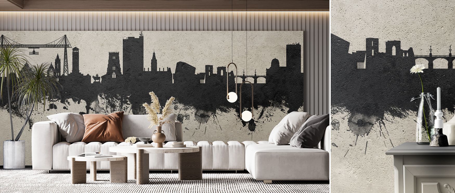 Artistic resonance is displayed in the Newport Wales Skyline Concrete Wallpaper as architectural tones sustain rhythm, enriching restful bedrooms or creative offices with atmosphere, decorative resonance, and cultural refinement that glow with elegance. 