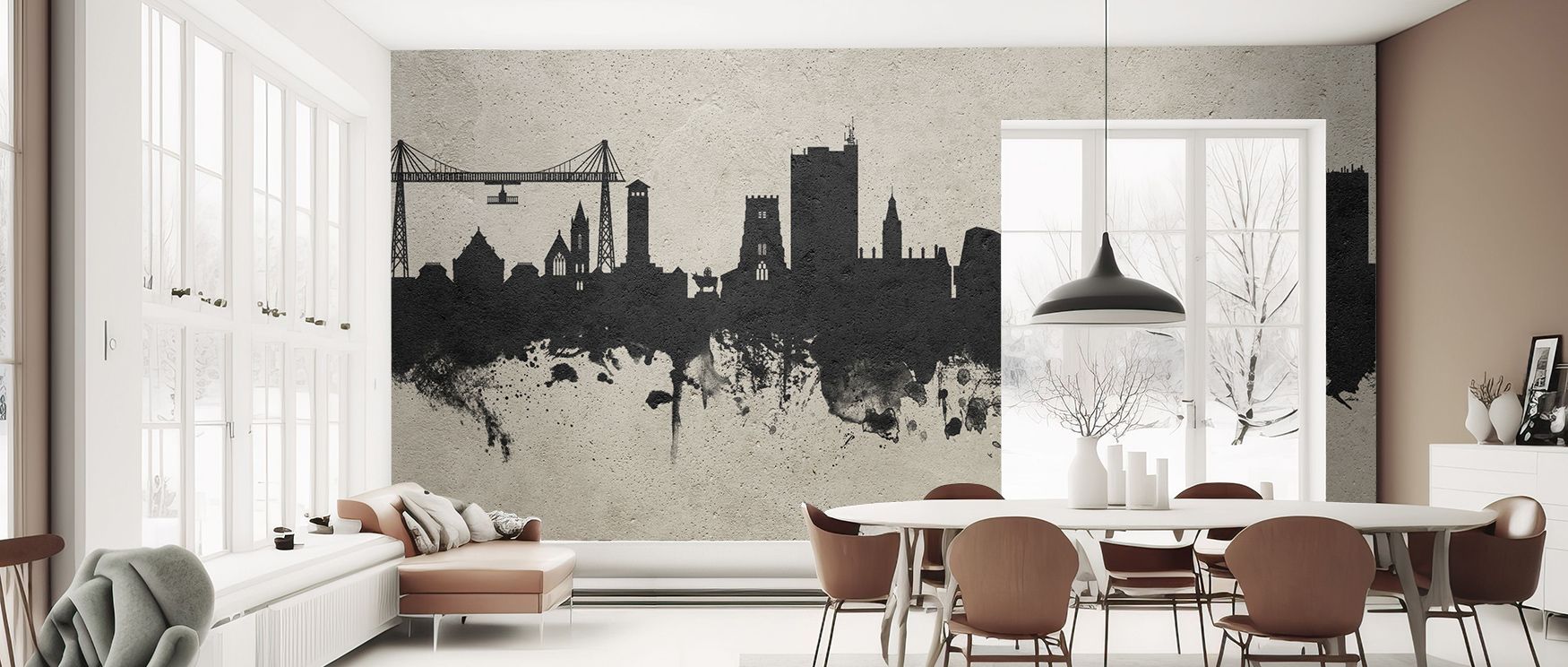 Distinct elegance is expressed in the Newport Wales Skyline Concrete Wallpaper as textured details highlight resonance, filling restful bedrooms or inviting living rooms with atmosphere, cultural resonance, and decorative refinement that glow with artistr