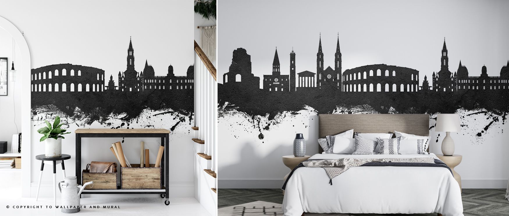 Distinct artistry is conveyed in the Nîmes France Skyline Black & White Wallpaper as textured silhouettes enrich surfaces, enhancing restful bedrooms or stylish offices with atmosphere, cultural resonance, and decorative refinement that glow with elegance