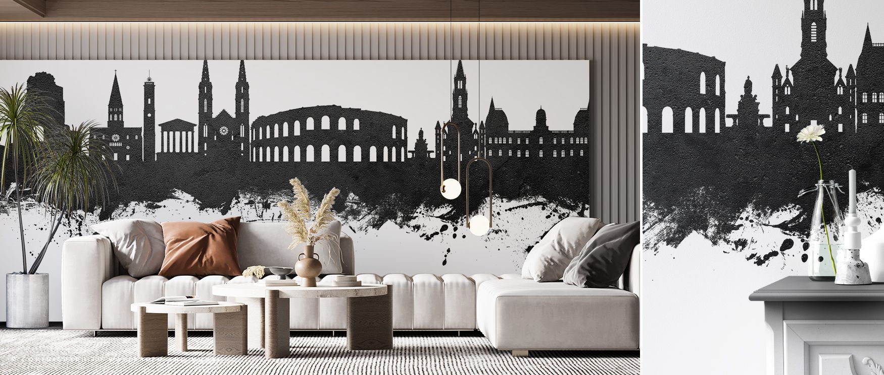 Artistic resonance emerges in the Nîmes France Skyline Black & White Wallpaper as contrasts highlight rhythm, enriching restful bedrooms or creative offices with atmosphere, cultural resonance, and decorative refinement that glow with elegance. 