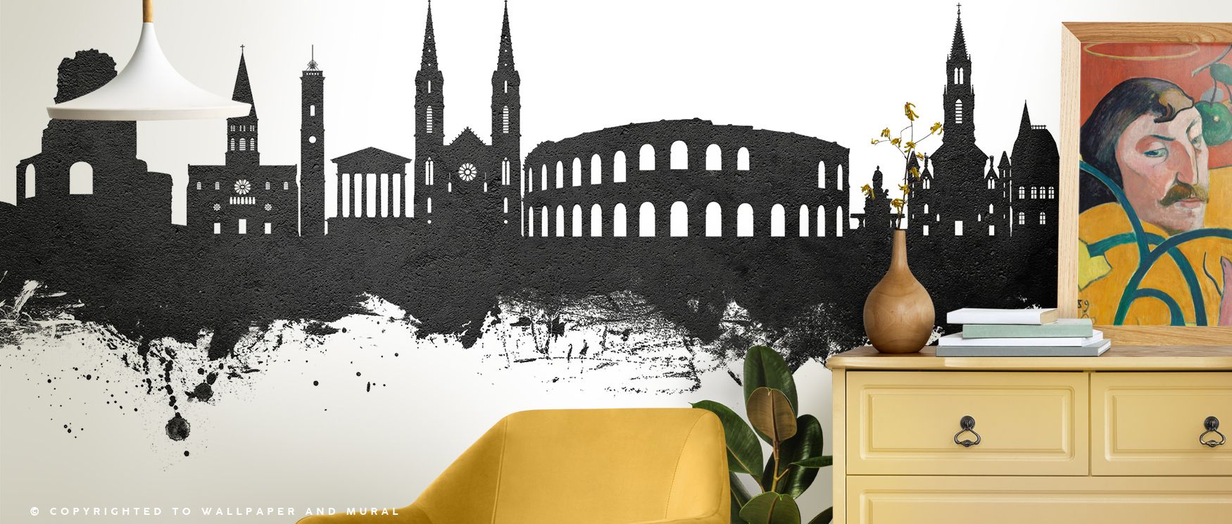Timeless artistry flourishes in the Nîmes France Skyline Black & White Wallpaper as architectural silhouettes sustain rhythm, enriching restful bedrooms or stylish offices with atmosphere, cultural resonance, and decorative refinement that glow with charm