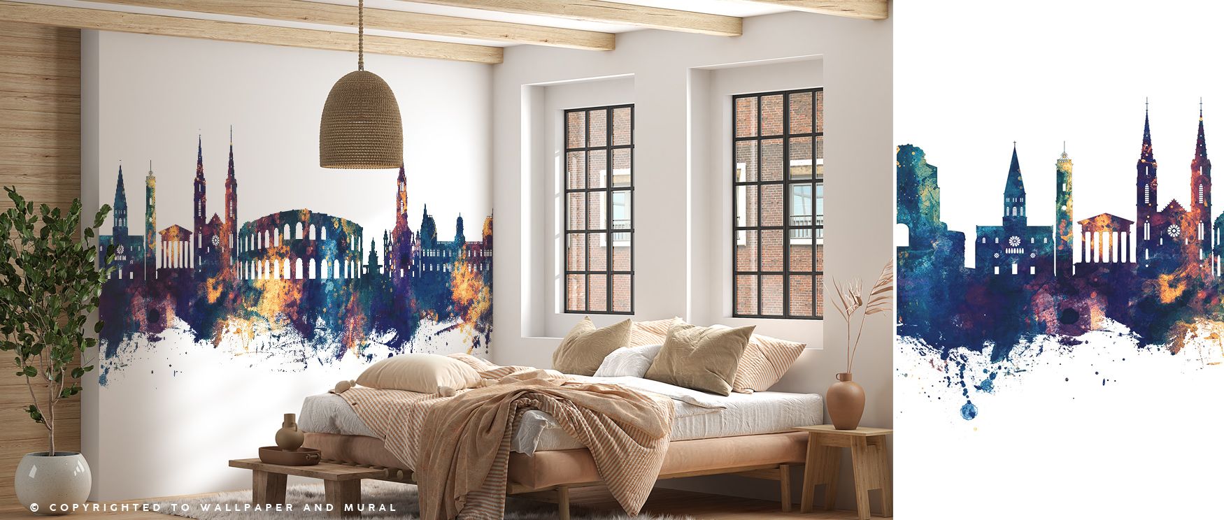 Distinct artistry emerges in the Nîmes France Skyline Blue & Bronze Wallpaper as urban imagery enriches surfaces with vibrancy, enhancing restful bedrooms or lively offices with atmosphere, cultural resonance, and decorative refinement that glow with soph