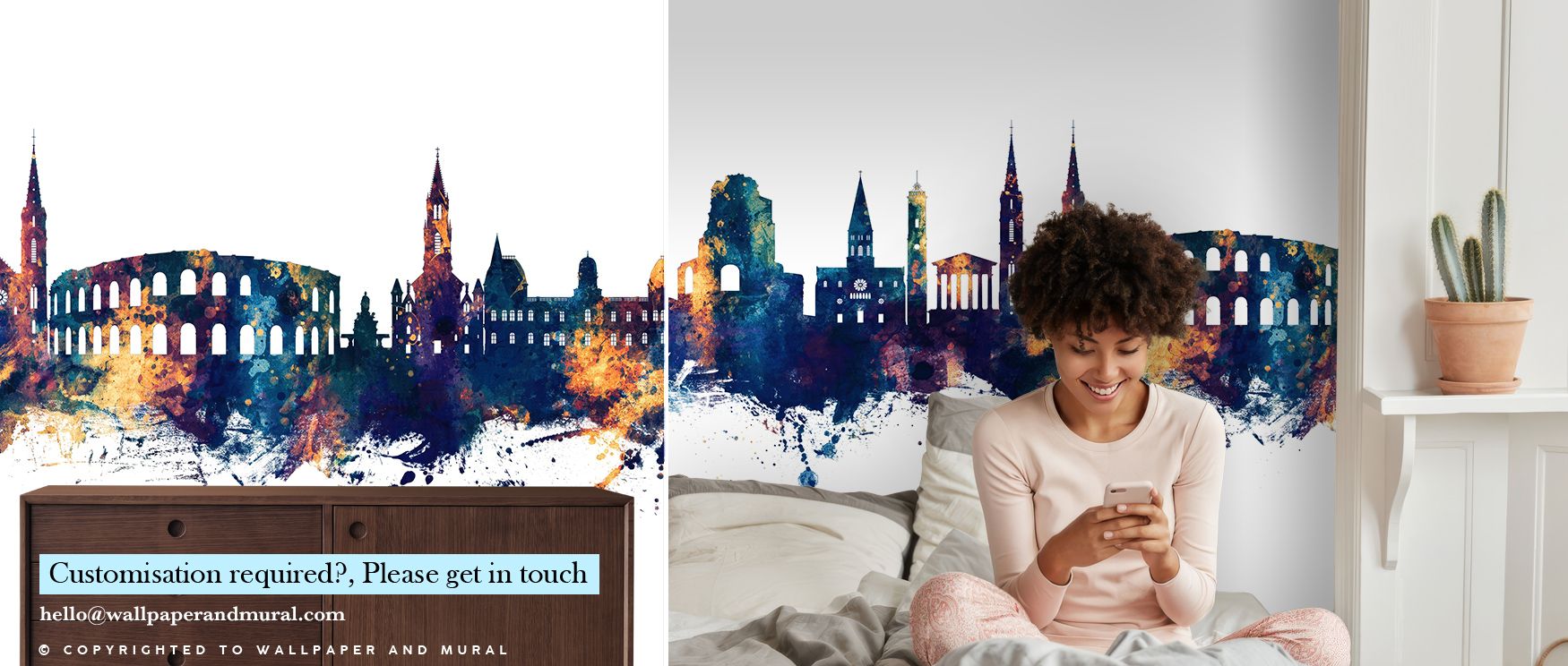 Decorative refinement is sustained in the Nîmes France Skyline Blue & Bronze Wallpaper as luminous hues sustain rhythm, enriching restful bedrooms or inviting living rooms with atmosphere, cultural resonance, and artistic resonance that glow with charm. 
