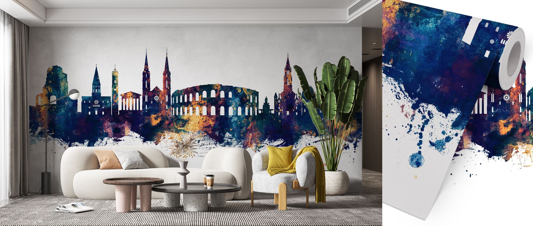 Artistic resonance appears in the Nîmes France Skyline Blue & Bronze Wallpaper as bronze and blue hues sustain artistry, enriching restful bedrooms or welcoming living rooms with atmosphere, cultural resonance, and decorative refinement that glow with ele
