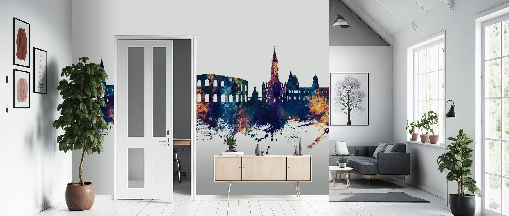 Timeless refinement flourishes in the Nîmes France Skyline Blue & Bronze Wallpaper as city silhouettes sustain rhythm, enriching restful bedrooms or lively living rooms with atmosphere, cultural resonance, and decorative refinement that glow with balance.