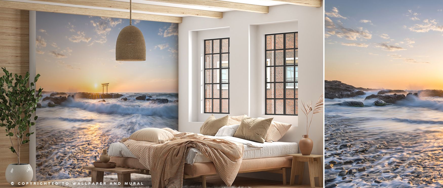 Decorative harmony radiates from the Oarai Isosaki Shrine Wallpaper as sacred forms highlight balance, enriching restful bedrooms or inviting living rooms with atmosphere, cultural refinement, and artistic resonance that glow with sophistication. 