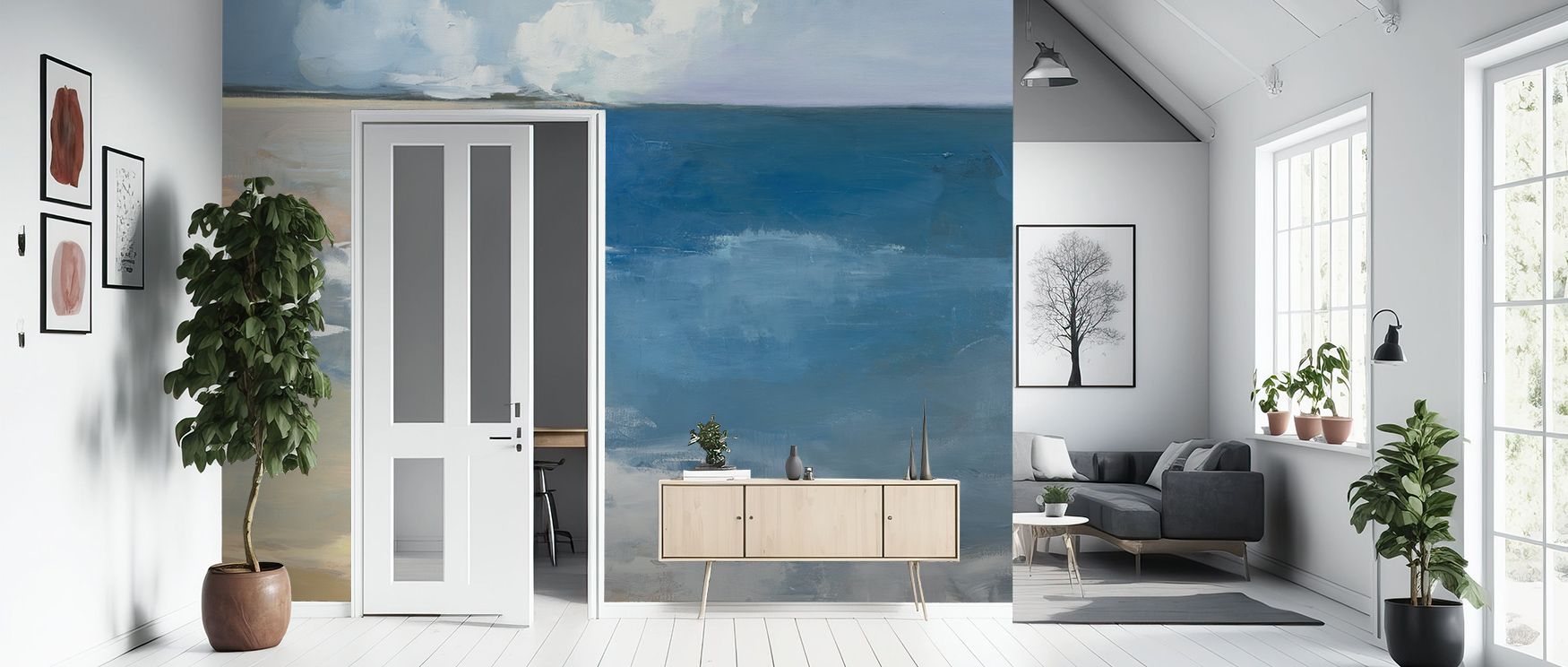 Timeless artistry is displayed in the Open Shoreline Wallpaper as coastal imagery sustains resonance, enriching restful bedrooms or stylish offices with atmosphere, cultural resonance, and decorative refinement that glow with elegance. 