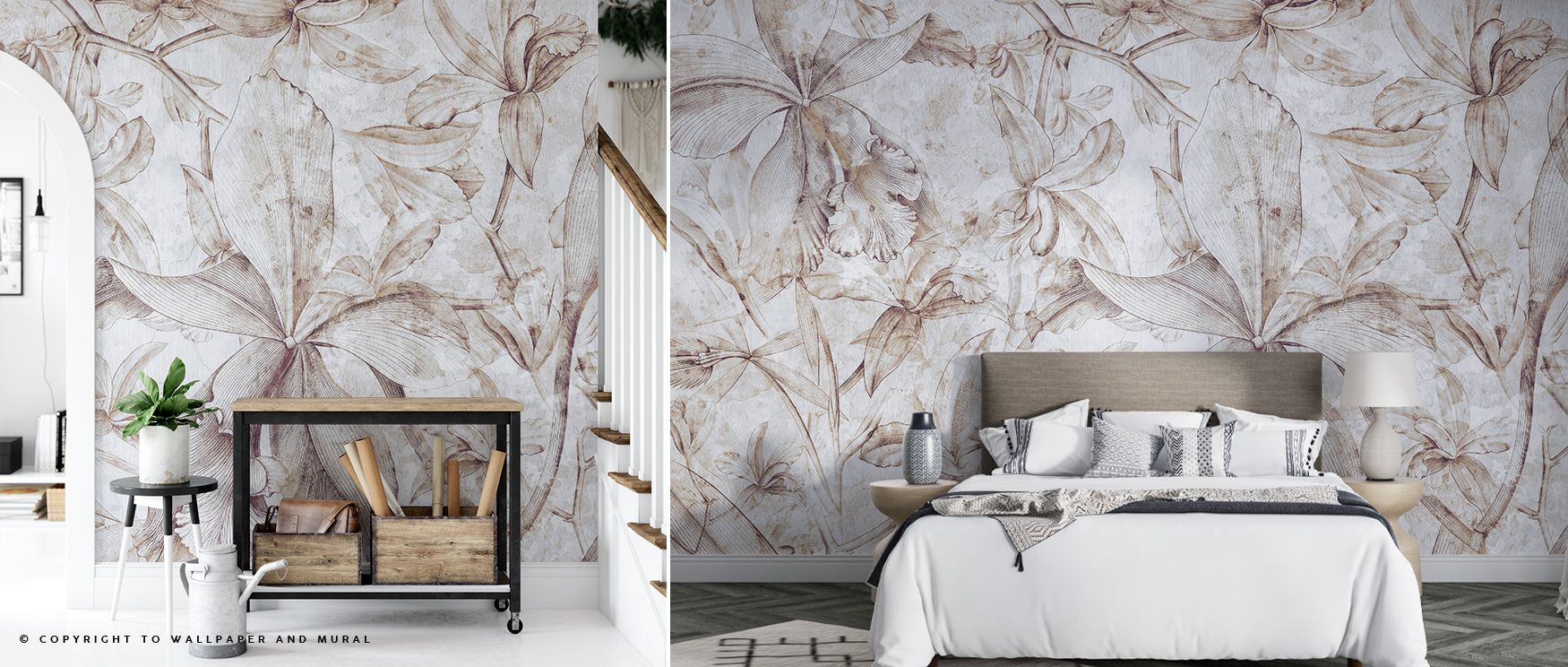 Botanical sketches repeat across Orchids Sketch Wallpaper, producing layered artistry that inspires sophistication. Each orchid line adds harmony, setting a balanced atmosphere that enriches modern interiors like bedrooms or dining rooms with poetic subtl