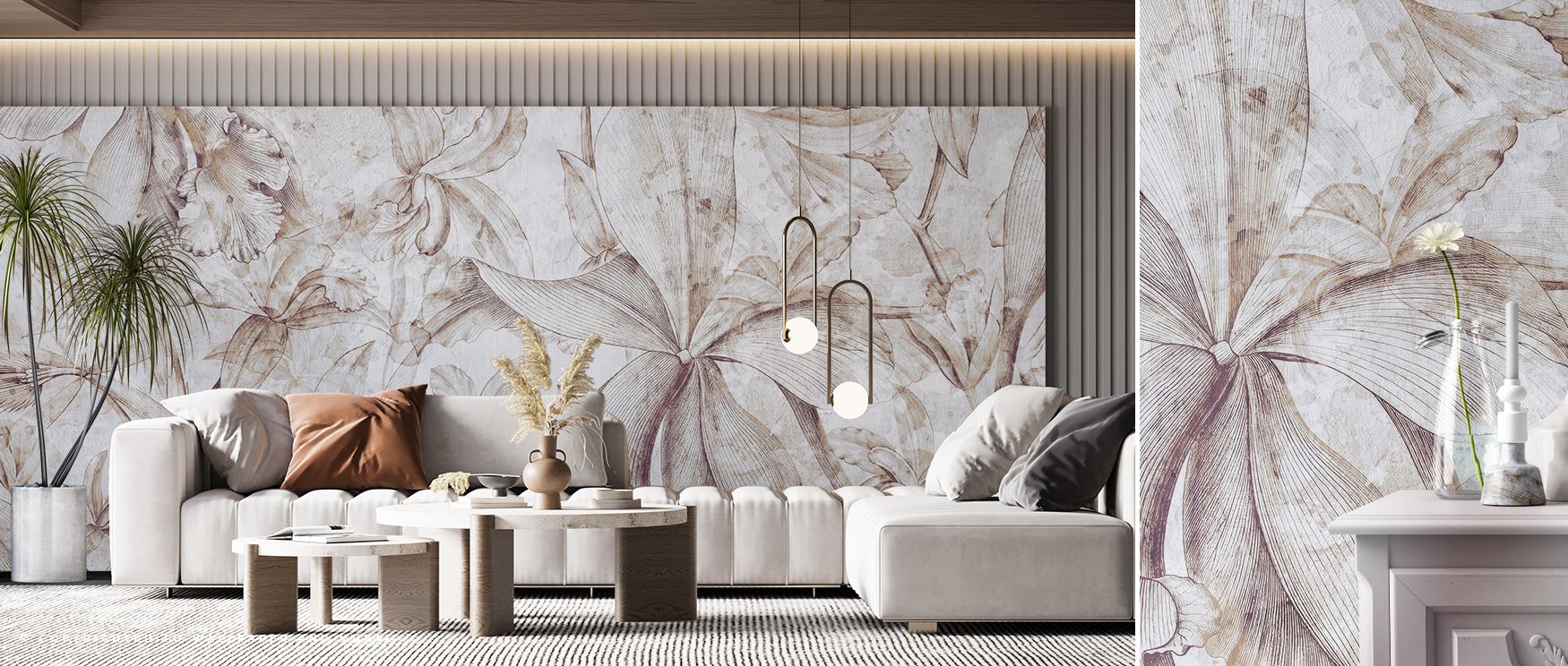 Contours within Orchids Sketch Wallpaper present orchids as symbols of elegance, with soft shading lending dimension. These details bring warmth and expressive beauty, ideal for contemporary bedrooms or intimate dining rooms, where walls embody both still