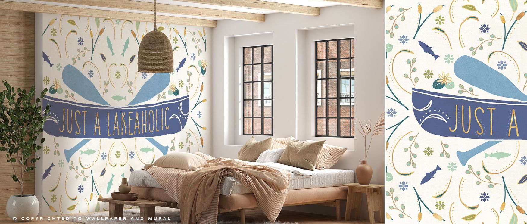 The folkloric tradition within Otomi Lake I Wallpaper reveals lake-inspired figures drawn with symbolic intent. Their joyful repetition creates dynamic charm, enhancing bedrooms or living rooms with atmosphere both cultural and spirited.