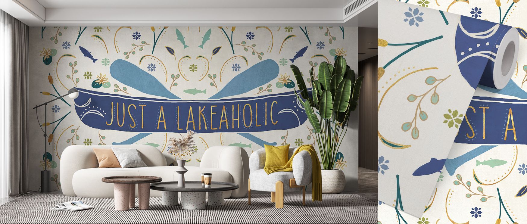 The symbolic imagery of Otomi Lake I Wallpaper fills walls with cultural narrative. Each lake-inspired figure adds visual charm, creating atmosphere of tradition and joy, suitable for bright bedrooms or unique lounge interiors.
