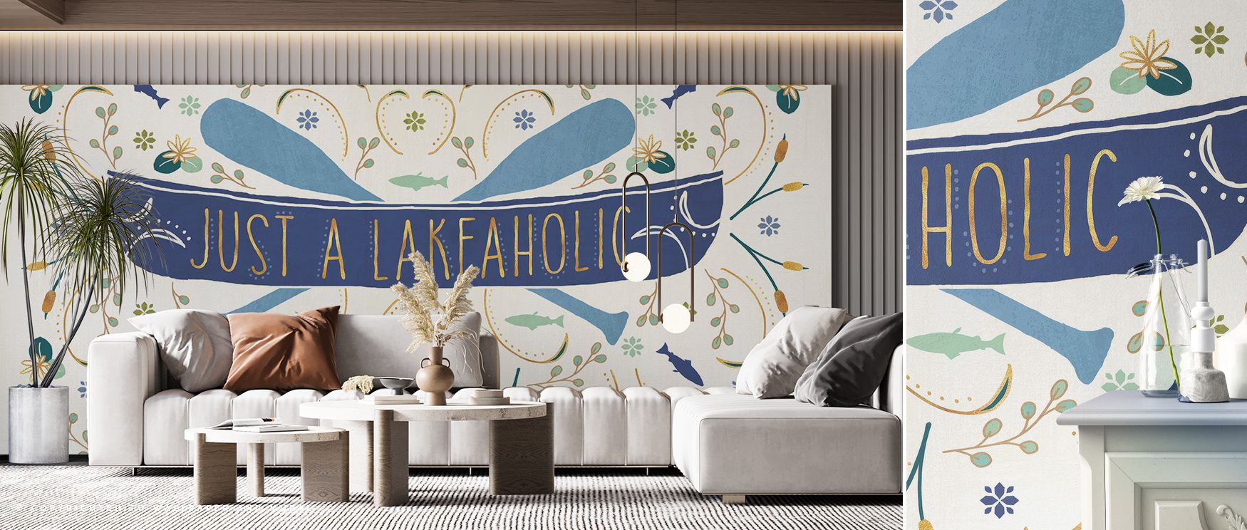 Otomi Lake I Wallpaper presents patterns of folkloric design, where water and animals appear in rhythmic sequence. The repetition brings cultural depth, adding lively expression to bedrooms or living spaces with heritage resonance.