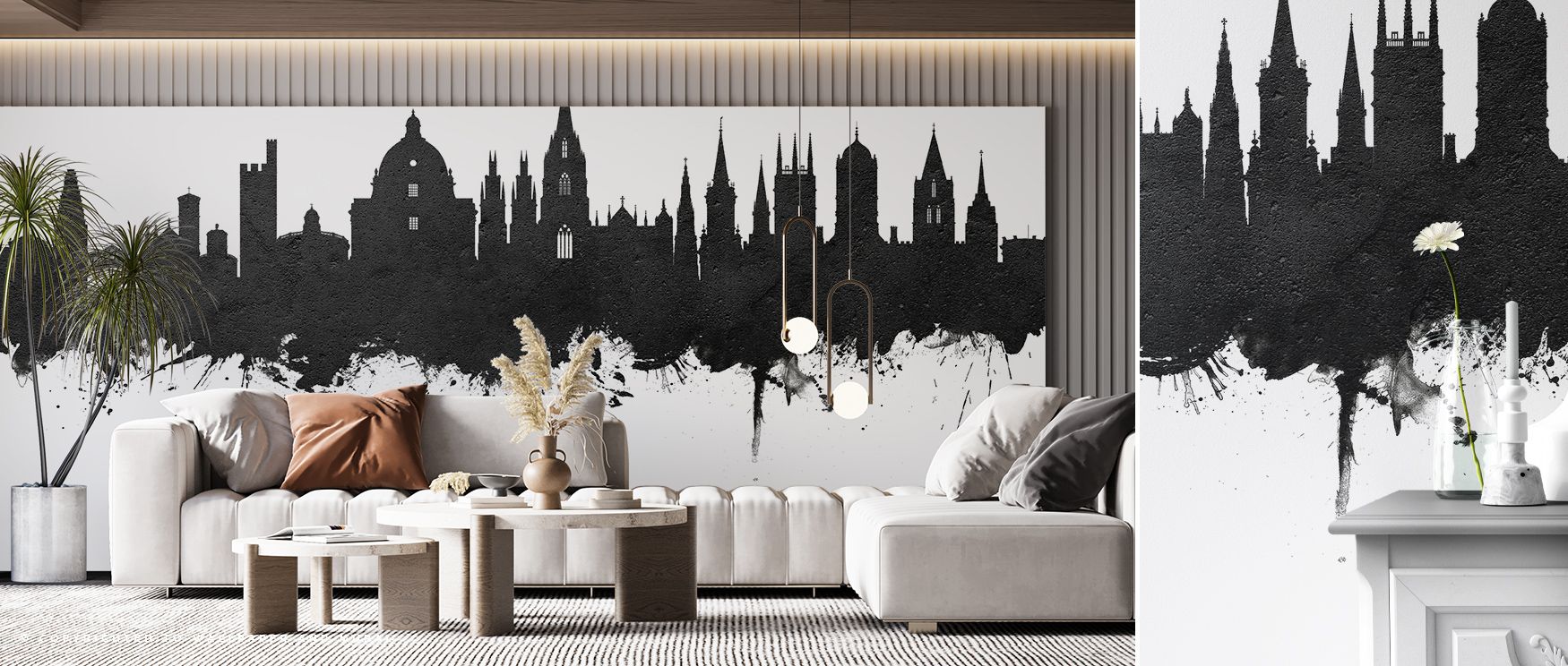 The composition of Oxford England Skyline Black & White Wallpaper evokes scholarly atmosphere. Spires stretch upward, framing walls with architectural grace, making bedrooms or office interiors resonate with cultural sophistication.