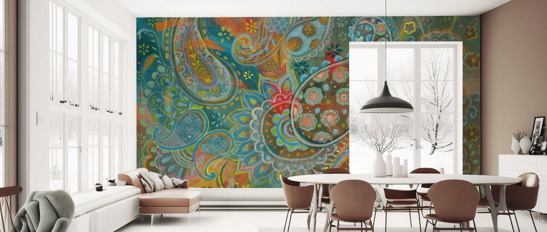 Ornamented elegance thrives in Paisley Universe Wallpaper as spirals of detail enrich surfaces. Its balance of heritage and artistry creates interiors with timeless charm, enhancing bedrooms or stylish lounges with depth.