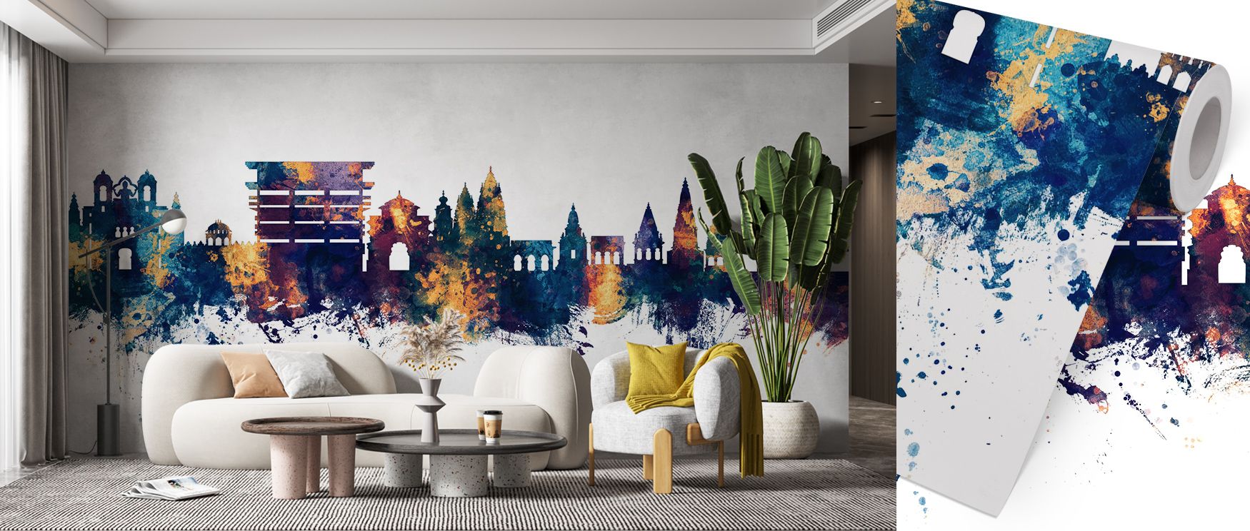 Luminous contrasts define Pandharpur India Skyline Blue & Bronze Wallpaper, with iconic forms etched against glowing hues. Its presence adds richness and heritage, enhancing bedrooms or lounge interiors with expressive artistry.