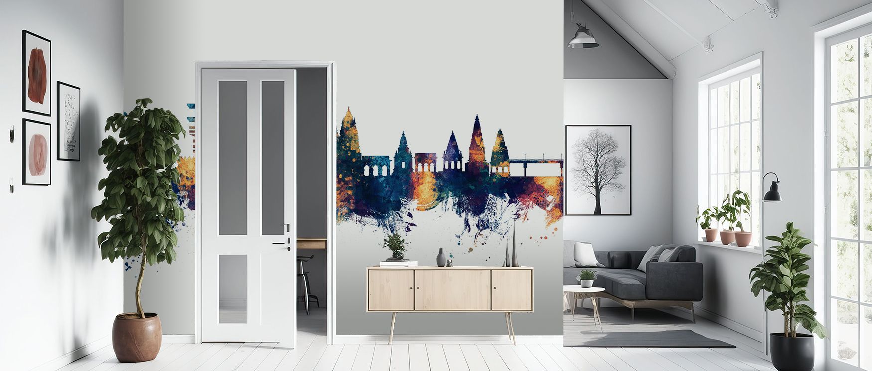 Across Pandharpur India Skyline Blue & Bronze Wallpaper, heritage artistry thrives as buildings glow with charm. This composition transforms walls into cultural reflections, enriching bedrooms or lounges with sophistication. 