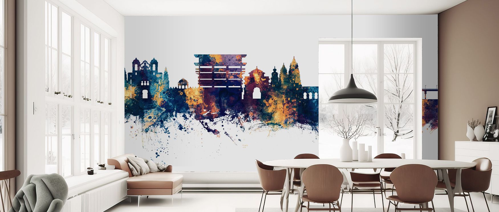 The design of Pandharpur India Skyline Blue & Bronze Wallpaper blends heritage with artistry, its tones enriching walls with timeless charm. Interiors gain warmth and depth, suited to bedrooms or elegant dining spaces.