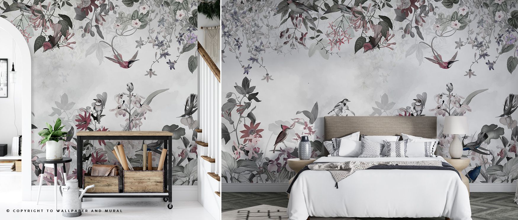 Cool metallic tones spread across Paradise View Silver Cool Wallpaper, shaping interiors with reflective presence. Its surface offers refined depth, giving bedrooms or dining rooms an impression of spacious balance and calm artistry.