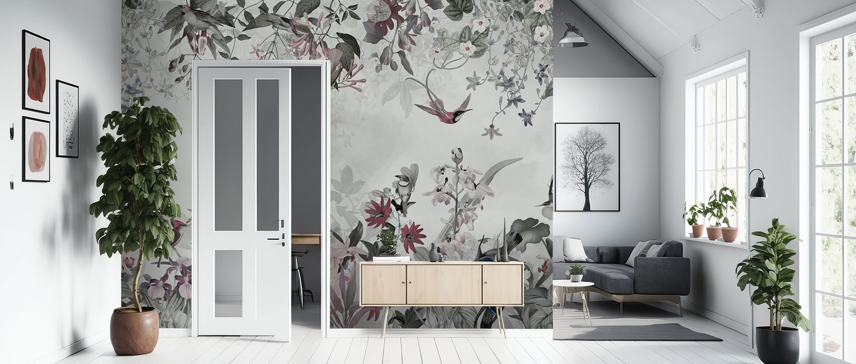 Soft gradients define Paradise View Silver Cool Wallpaper, carrying movement across interiors with subtle shine. Its presence enriches bedrooms or lounges with visual calm, perfect for enhancing modern settings with gentle refinement.