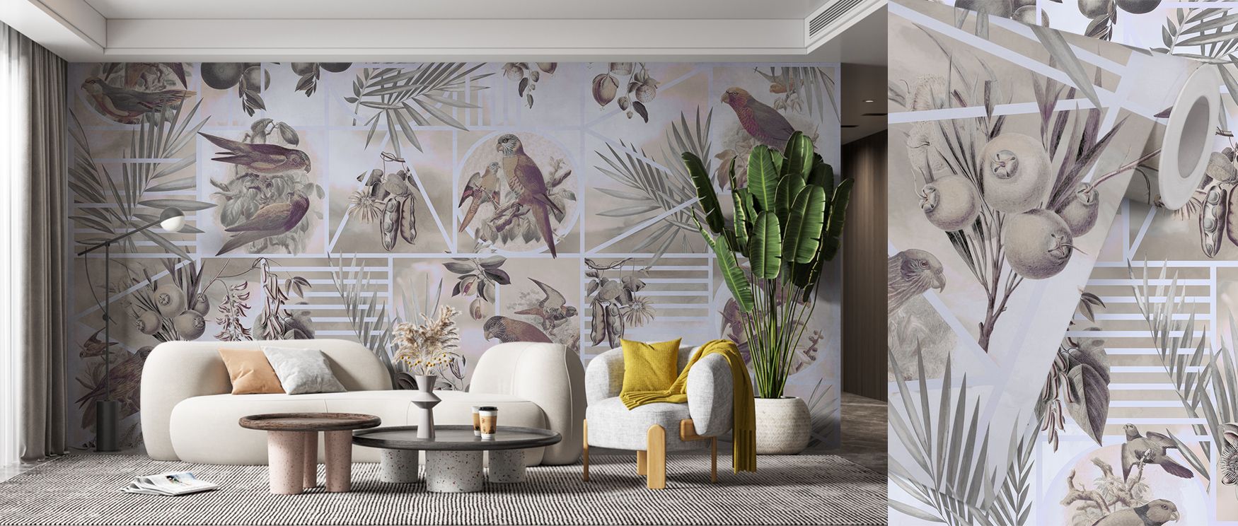 The Parrots Study Wallpaper carries energy through radiant feathers, each line reflecting tropical artistry. Its design enhances bedrooms or living rooms with exuberant character, filling walls with joyous expression.
